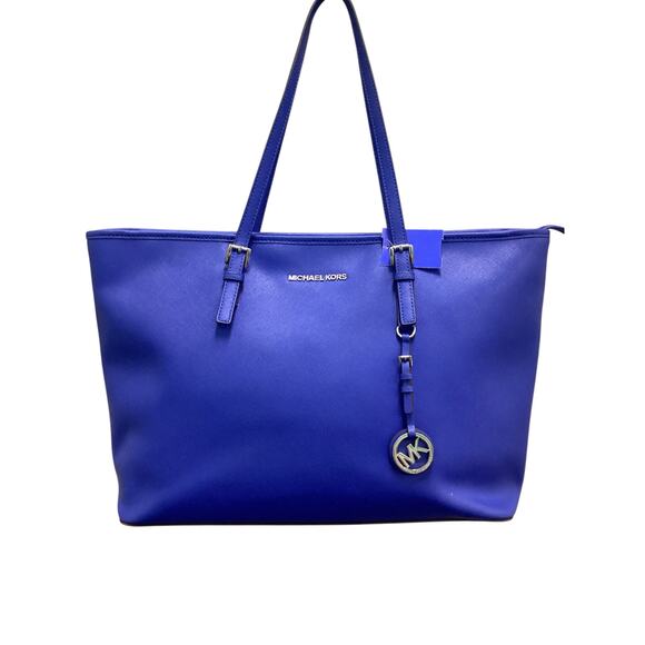 Michael Kors Tote Women’s 1Size Saffiano Leather Large MK Bag Charm Cobalt Blue - Picture 2 of 11